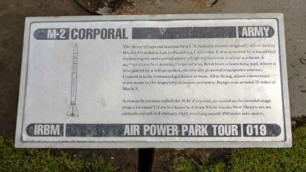 M-2 CORPORAL ARMY IRBM MEMORIAL MISSILE PLAQUE