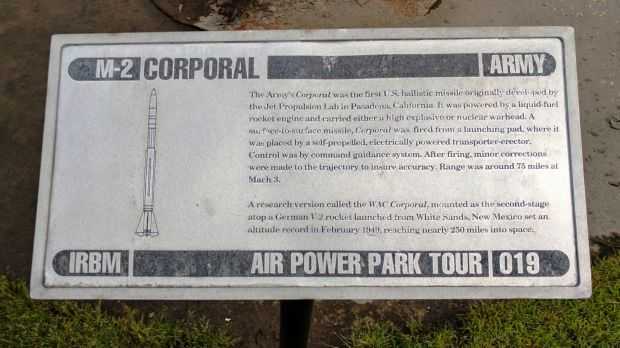M-2 CORPORAL ARMY IRBM MEMORIAL MISSILE PLAQUE