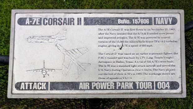 A-7E CORSAIR II NAVY ATTACK MEMORIAL AIRCRAFT PLAQUE