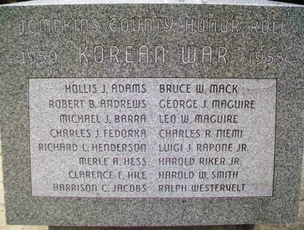 TOMPKINS COUNTY KOREAN WAR HONOR ROLL MEMORIAL