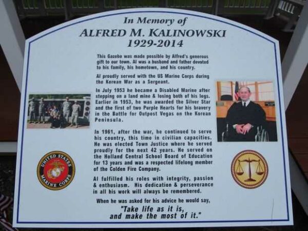 ALFRED M. KALINOWSKI MEMORIAL GAZEBO PLAQUE
