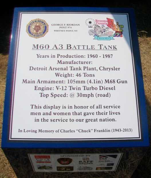M60 A3 BATTLE TANK VETERANS MEMORIAL PLAQUE
