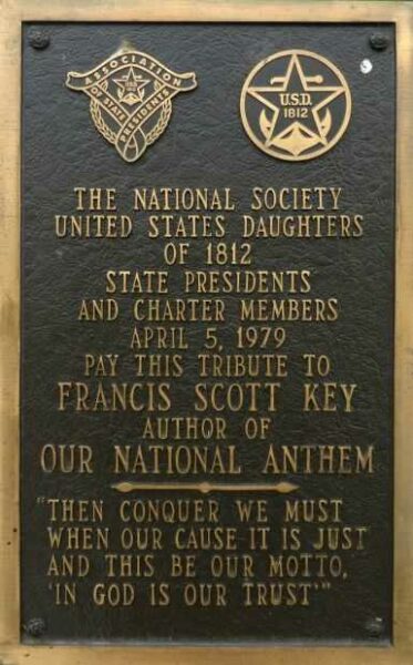 DAUGHTERS OF 1812 FRANCIS SCOTT KEY MEMORIAL PLAQUE