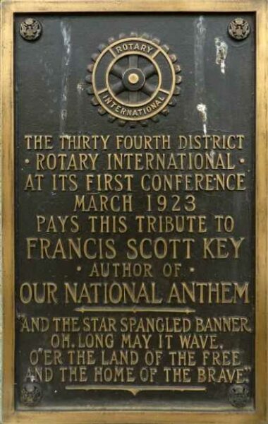 ROTARY INTERNATIONAL FRANCIS SCOTT KEY MEMORIAL PLAQUE