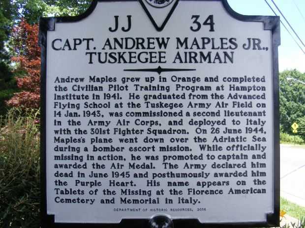 CAPT. ANDREW MAPLES JR., TUSKEGEE AIRMAN MEMORIAL MARKER