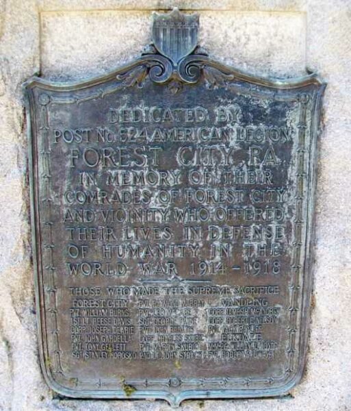 FOREST CITY AND VICINITY WAR MEMORIAL PLAQUE A