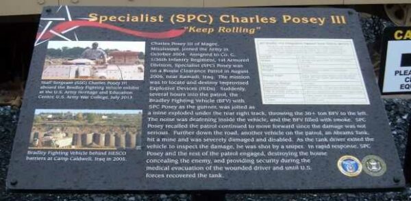SPECIALIST (SPC) CHARLES POSEY III WAR MEMORIAL PLAQUE
