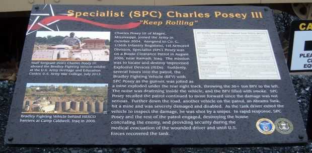 SPECIALIST (SPC) CHARLES POSEY III WAR MEMORIAL PLAQUE