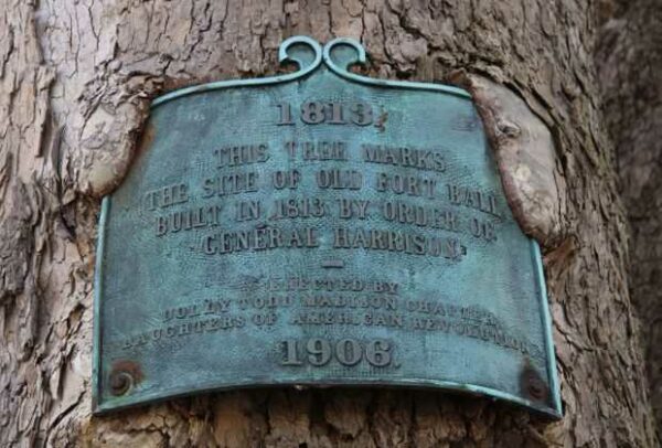 THIS TREE MARKS FORT BALL MEMORIAL PLAQUE