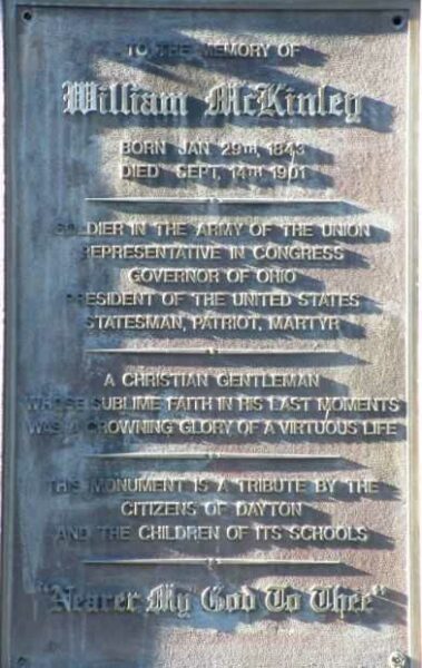 TO THE MEMORY OF WILLIAM MCKINLEY MEMORIAL PLAQUE