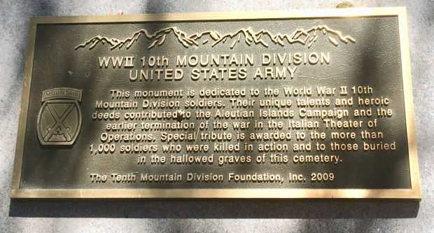 WWII 10TH MOUNTAIN DIVISION MEMORIAL PLAQUE
