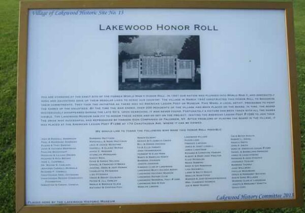 LAKEWOOD HONOR ROLL WAR MEMORIAL PLAQUE