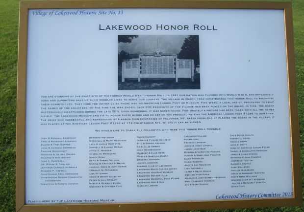 LAKEWOOD HONOR ROLL WAR MEMORIAL PLAQUE
