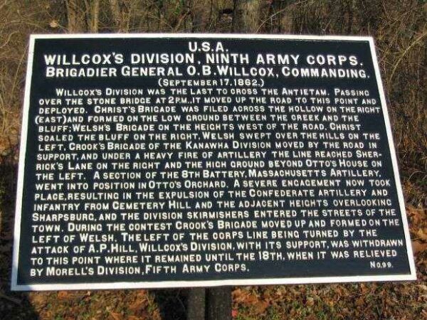 WILLCOX’S DIVISION, NINTH ARMY CORPS WAR MEMORIAL PLAQUE