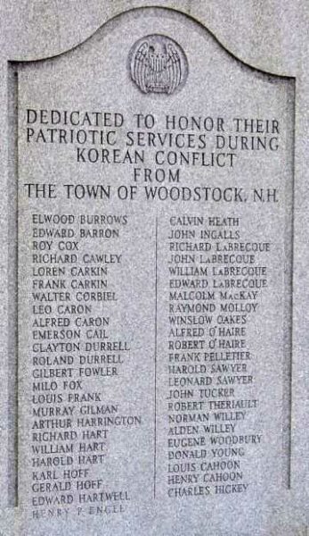 WOODSTOCK KOREAN CONFLICT MEMORIAL HONOR ROLL