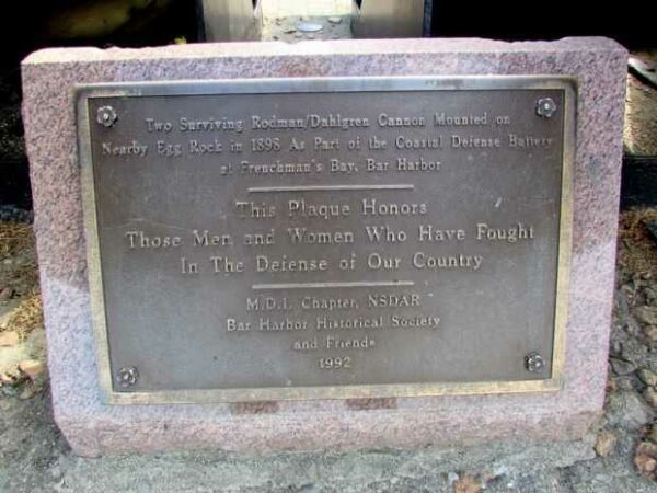 BAR HARBOR VETERANS MEMORIAL CANNON PLAQUE