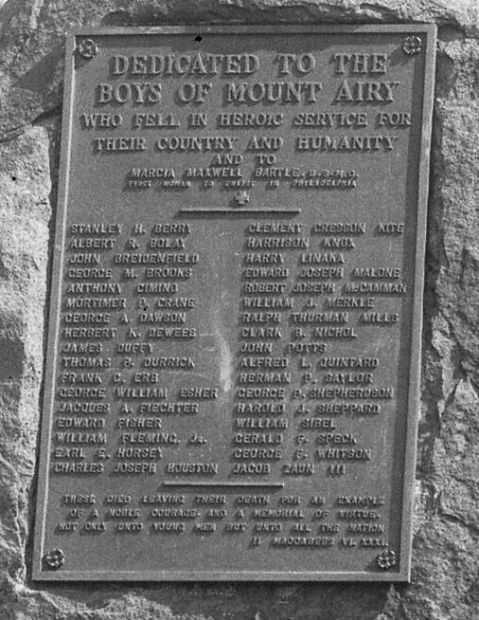MOUNT AIRY WORLD WAR I ORIGINAL MEMORIAL PLAQUE