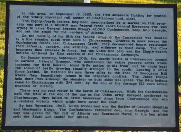 EIGHTY-FOURTH INDIANA REGIMENT WAR MEMORIAL PLAQUE