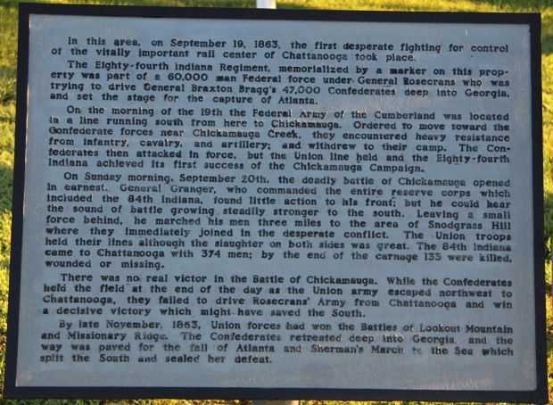 EIGHTY-FOURTH INDIANA REGIMENT WAR MEMORIAL PLAQUE