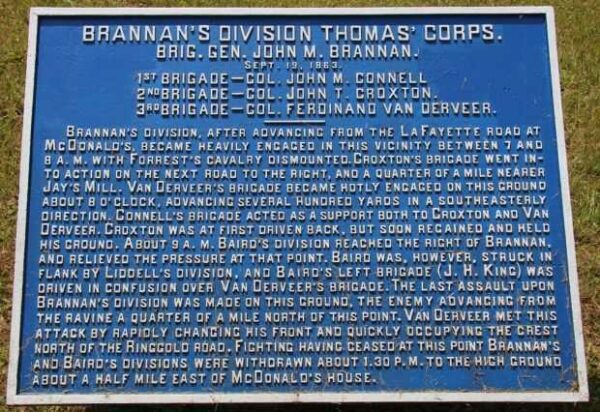 BRANNAN’S DIVISION THOMAS’ CORPS WAR MEMORIAL PLAQUE