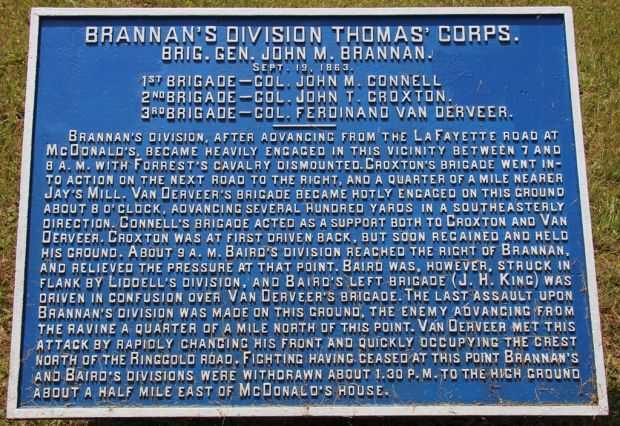 BRANNAN’S DIVISION THOMAS’ CORPS WAR MEMORIAL PLAQUE