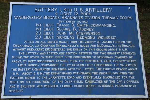 BATTERY 1. 4TH U.S. ARTILLERY WAR MEMORIAL PLAQUE