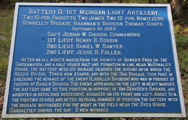 BATTERY D, 1ST MICHIGAN LIGHT ARTILLERY WAR MEMORIAL PLAQUE II