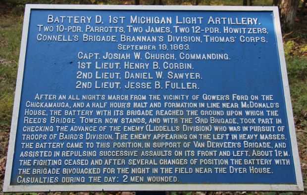 BATTERY D, 1ST MICHIGAN LIGHT ARTILLERY WAR MEMORIAL PLAQUE II