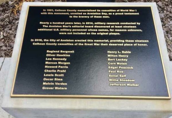 CALHOUN COUNTY GREAT WORLD WAR MEMORIAL PLAQUE C