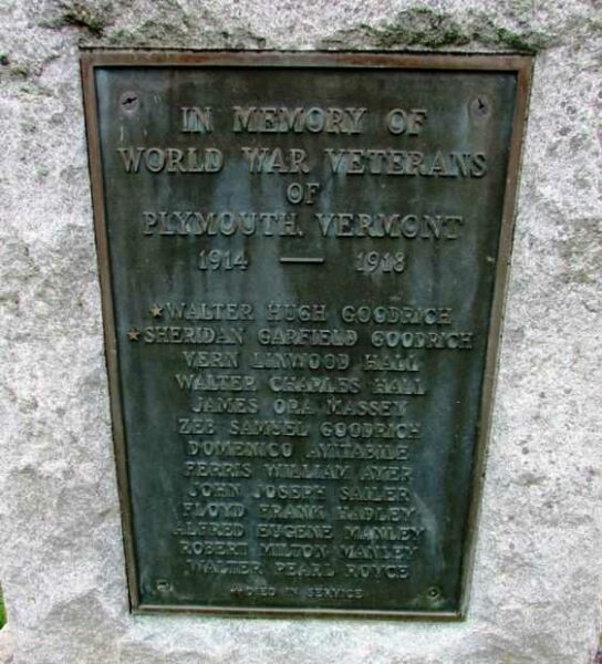 PLYMOUTH WORLD WAR VETERANS MEMORIAL PLAQUE