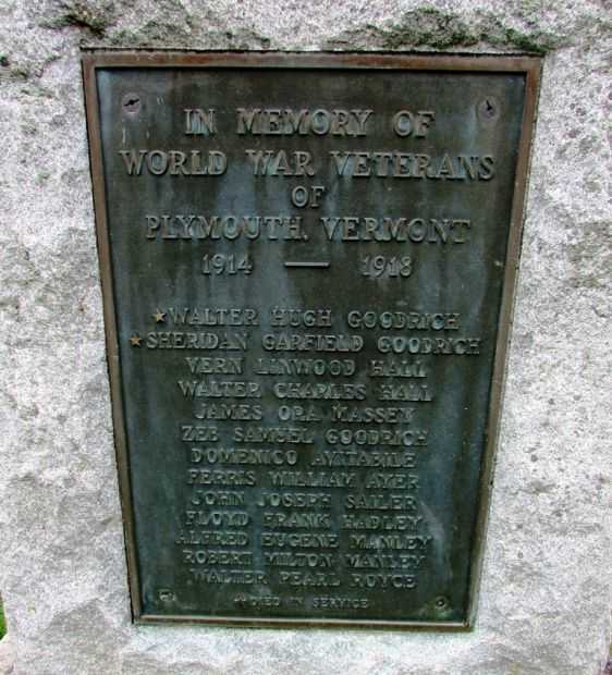 PLYMOUTH WORLD WAR VETERANS MEMORIAL PLAQUE