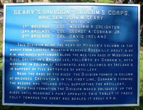 GEARY’S DIVISION-SLOCUM’S CORPS NOV. 25, 1863 MEMORIAL PLAQUE