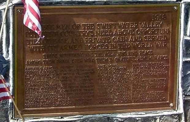 SWIFTWATER VALLEY WORLD WAR MEMORIAL PLAQUE