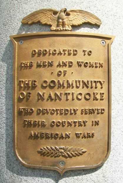 NANTICOKE WAR VETERANS MEMORIAL PLAQUE