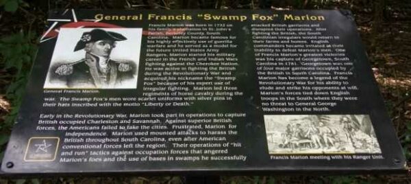 GENERAL FRANCIS “SWAMP FOX” MARION MEMORIAL PLAQUE