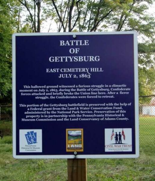 BATTLE OF GETTYSBURG EAST CEMETERY HILL MEMORIAL MARKER