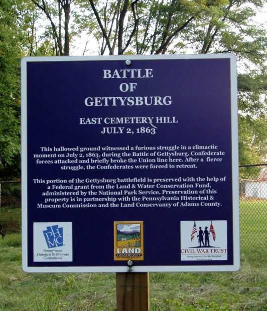 BATTLE OF GETTYSBURG EAST CEMETERY HILL MEMORIAL MARKER