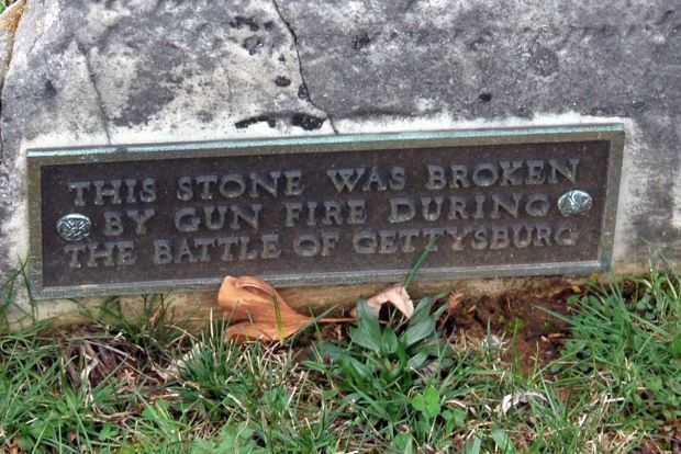 THIS STONE BROKEN BY GUN FIRE MEMORIAL PLAQUE