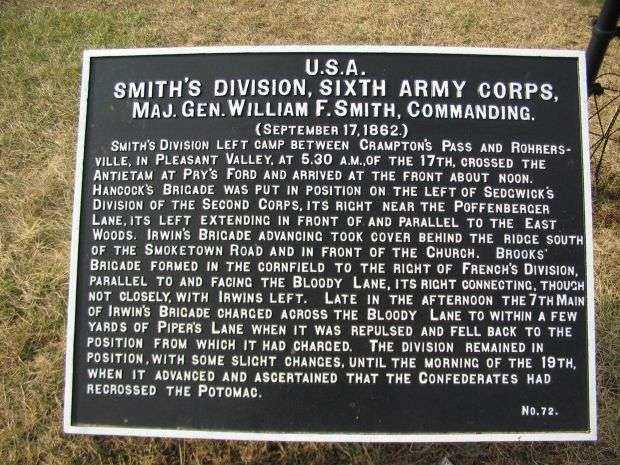 SMITH’S DIVISION, SIXTH ARMY CORPS WAR MEMORIAL PLAQUE