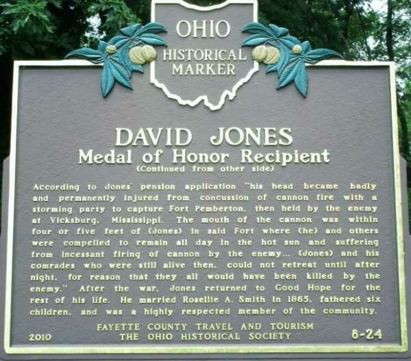 DAVID JONES MEDAL OF HONOR RECIPIENT MEMORIAL MARKER BACK