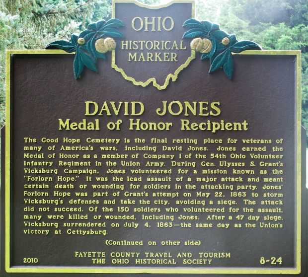DAVID JONES MEDAL OF HONOR RECIPIENT MEMORIAL MARKER FRONT