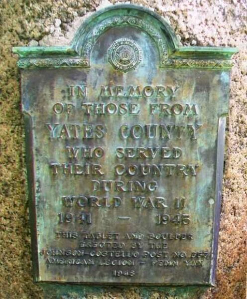 YATES COUNTY WORLD WAR II MEMORIAL PLAQUE