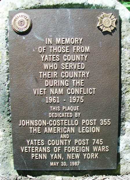 YATES COUNTY VIETNAM CONFLICT MEMORIAL PLAQUE