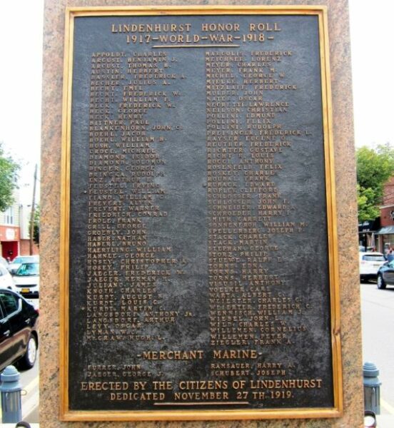 LINDENHURST WORLD WAR I MEMORIAL PLAQUE