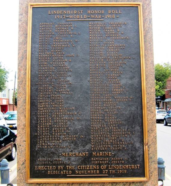 LINDENHURST WORLD WAR I MEMORIAL PLAQUE