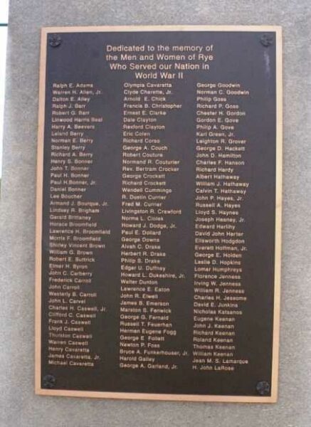 RYE NH WAR VETERANS MEMORIAL PLAQUE C