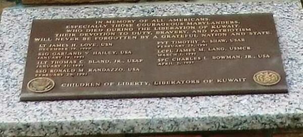 MARYLAND’S LIBERATION OF KUWAIT WAR MEMORIAL PLAQUE