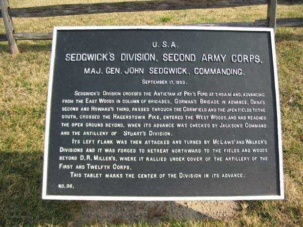 SEDGWICK’S DIVISION, SECOND ARMY CORPS WAR MEMORIAL PLAQUE