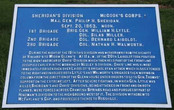 SHERIDAN’S DIVISION MCCOOK’S CORPS WAR MEMORIAL PLAQUE
