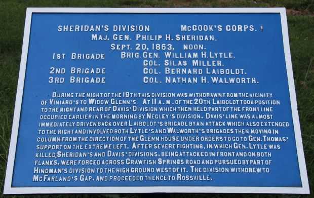 SHERIDAN’S DIVISION MCCOOK’S CORPS WAR MEMORIAL PLAQUE